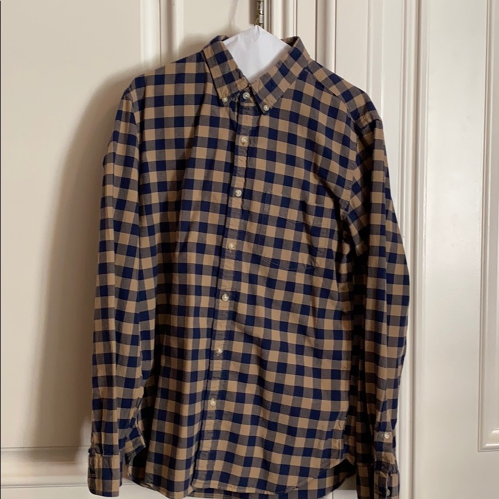 J.Crew tan and blue button down